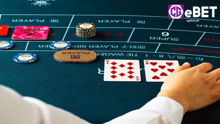 baccarat table with chips and card in it